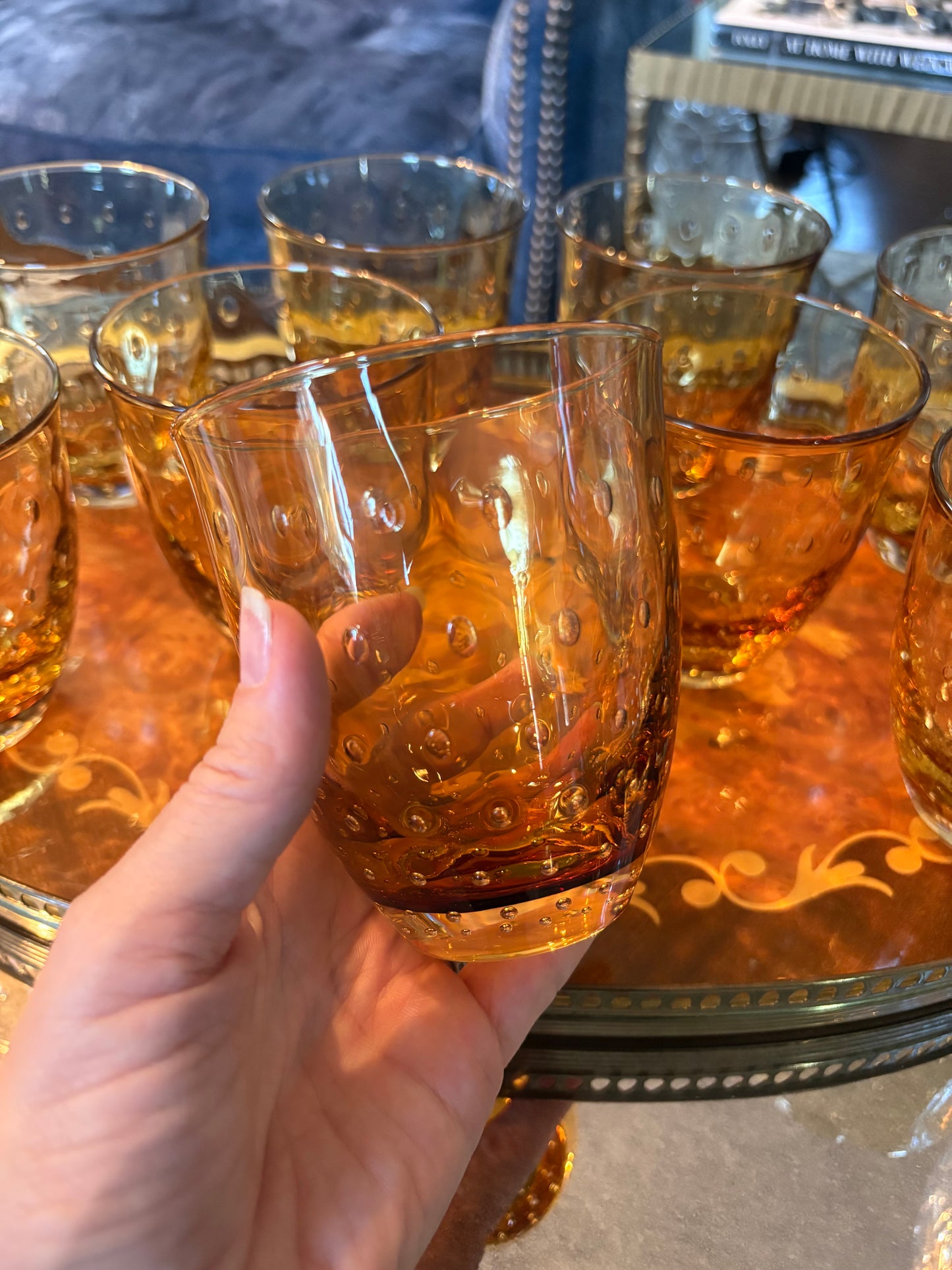 Set (12) Amber Bubble Glasses