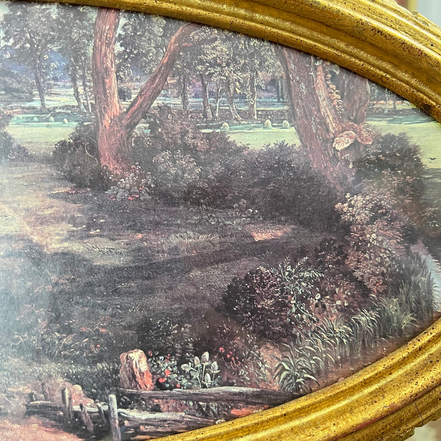 Vintage Landscape Equestrian Print in an Oval Gilded Frame