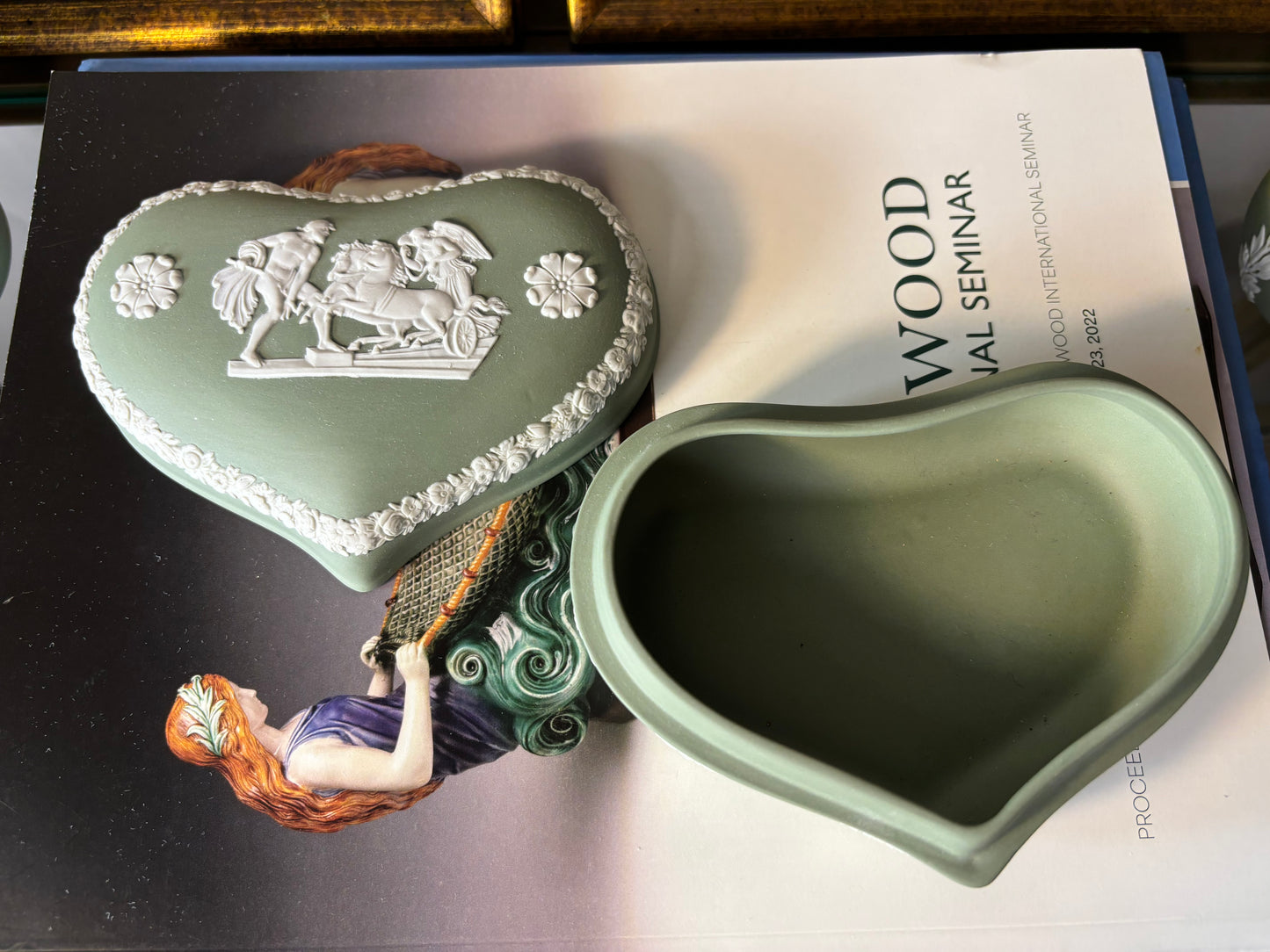 Wedgwood Jasperware Green large heart trinket box!