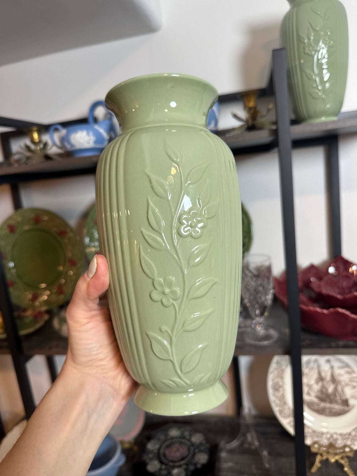 Vintage Lenox Celadon Green Floral Vase Pair – Made in USA