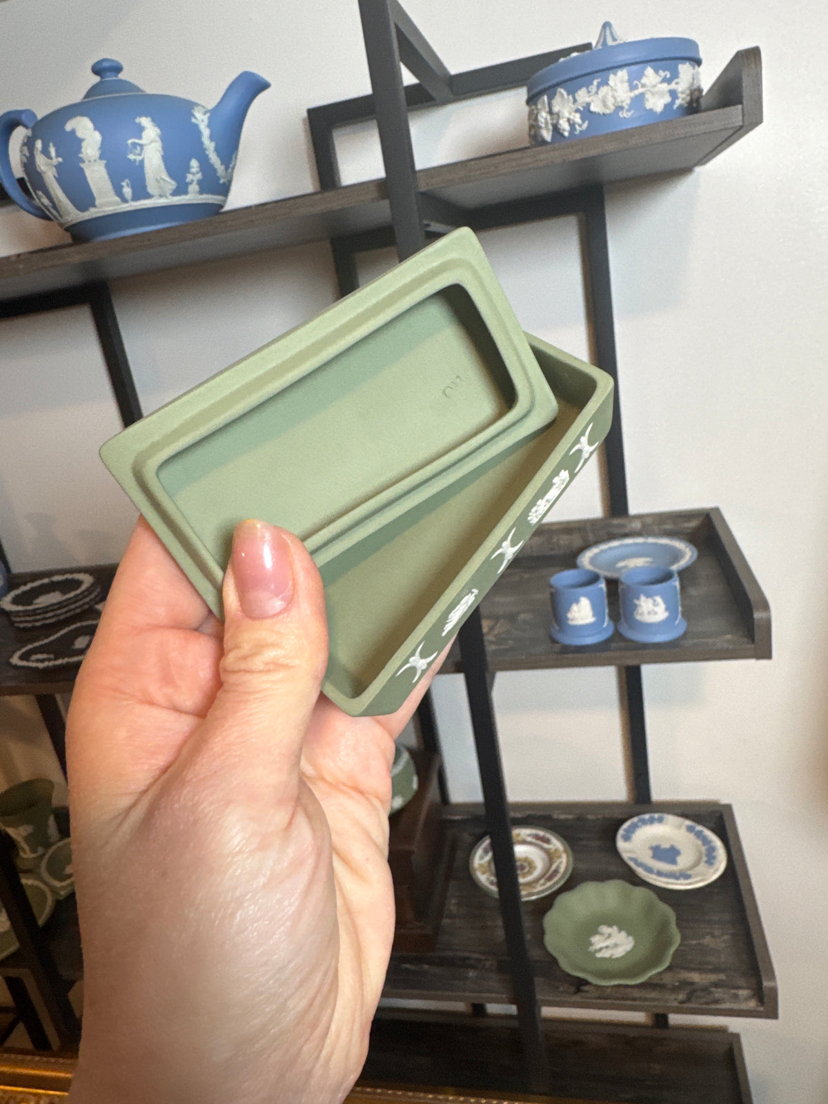 Wedgwood sage green rectangle trinket box