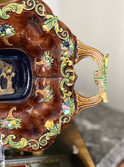 Live 08/18 A Romantic Antique Wilhelm Schiller & Son Majolica Figural Handled Tray, c.1880–1905