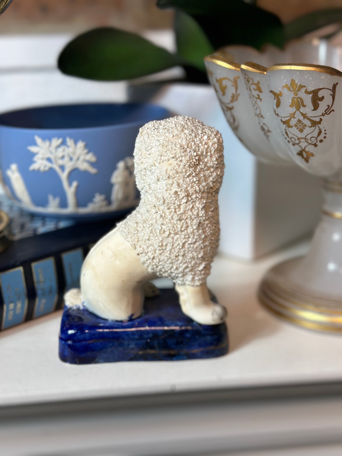 Antique Single Staffordshire Sanded Poodle, 4” tall - AS IS