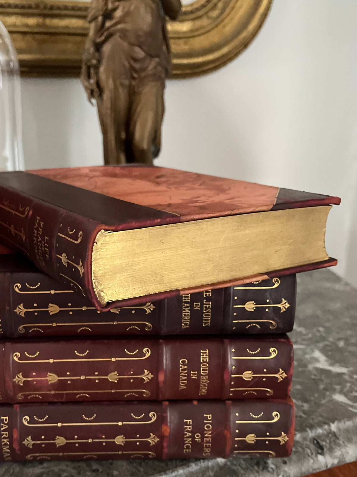 Handsome Antique Set Of 6 Full Leather Marbled/Gilded Edge Books - Author Frances Parkman Circa 1901