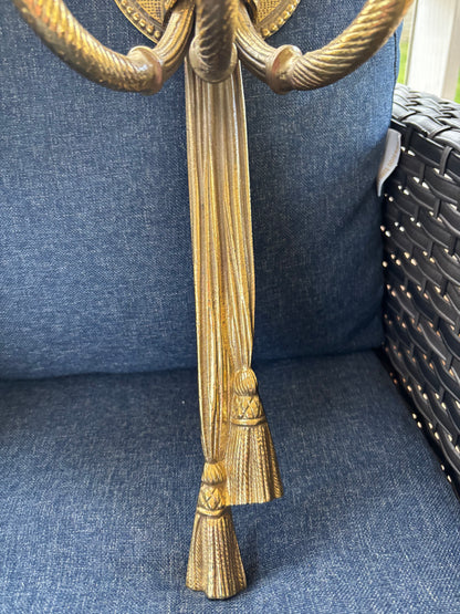 Gorgeous brass wall 25” candleholder sconces with floral and tassel details pair!