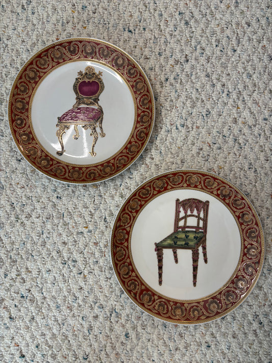 Lovely handpainted decorative chair plates with ornate borders and bold colors!
