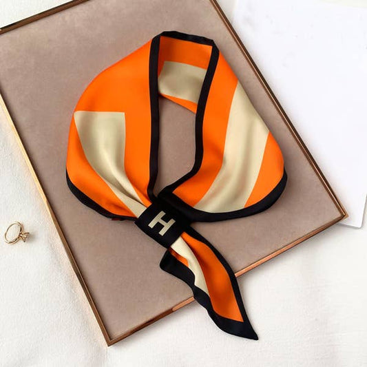 Orange Striped “H” Loop Scarf | Versatile Lightweight Accessory | 28” x 5.5”