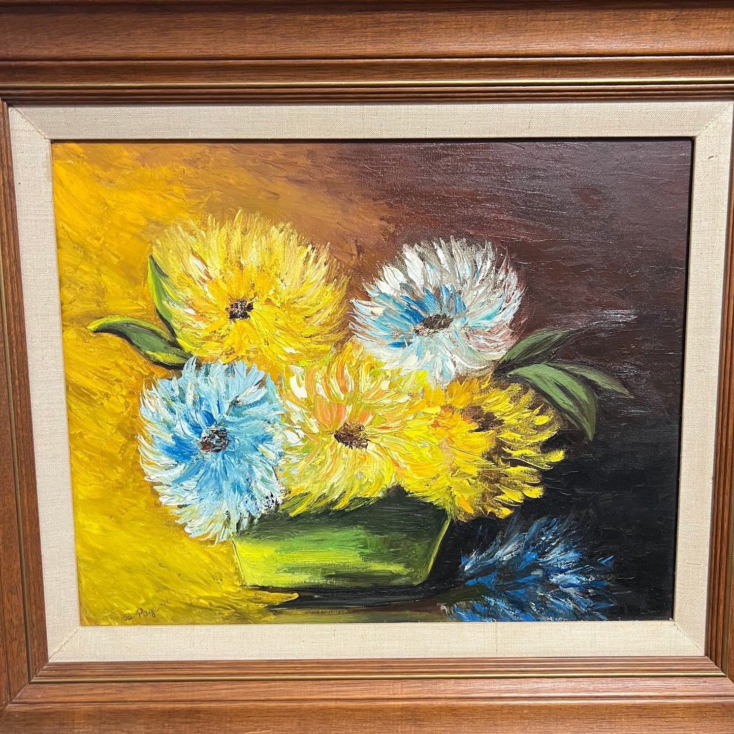 Original Signed Art Painting Oil on Canvas Floral Framed 27x23**