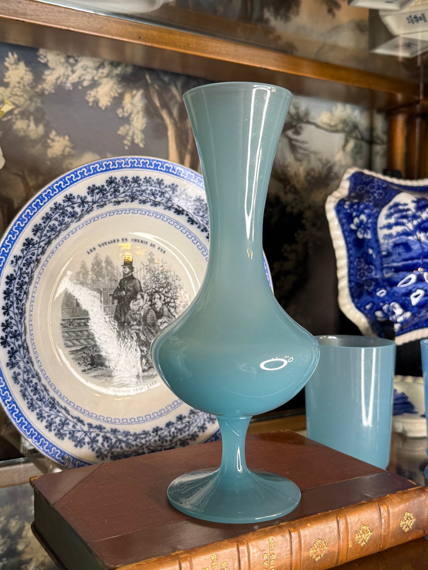 Vintage Light Blue Opaline Glass Bud Vase | 8.5”