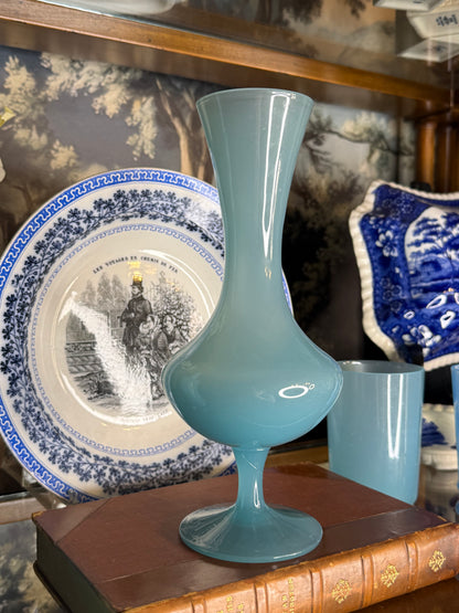 Vintage Light Blue Opaline Glass Bud Vase | 8.5”