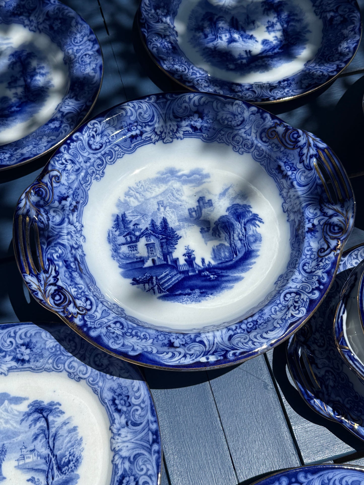Antique c.1891–1902 Royal Doulton Geneva Blue Transferware Dinner Service | 23-Piece English Set