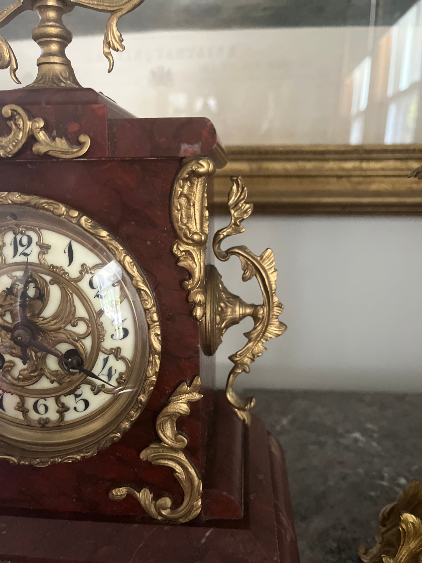 Exceptional Antique Rococo S. Marti France Rouge Griotte Marble And Bronze Ormulu Mantle Clock Circa 1860-1870