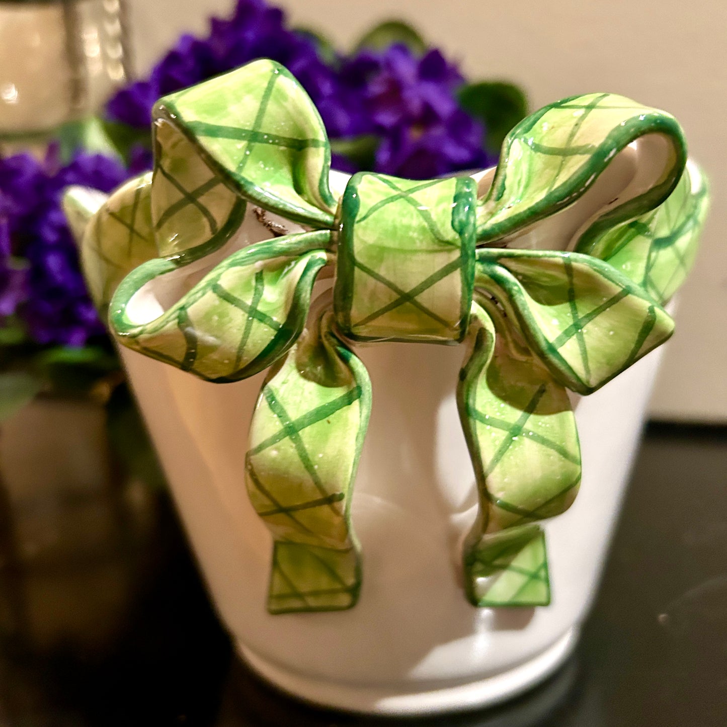 Sweet green plaid vintage planter