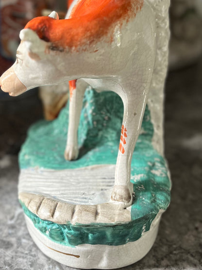 Live 07/28 Rare Antique Staffordshire Cow & Milkmaid Spill Vase | Large Figural Pottery | c.1840–1860 | 10 7/8”H