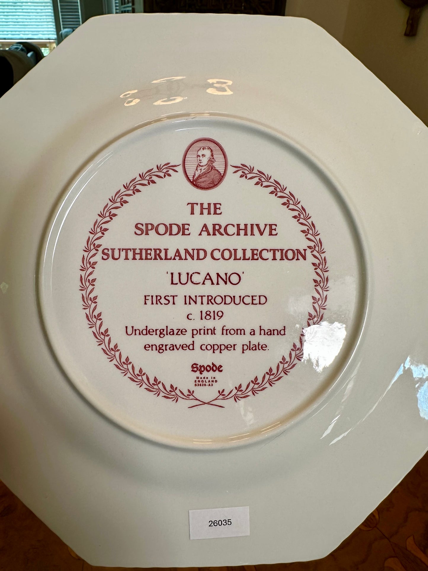 Spode Archive Sutherland Collection Red Transferware Octagonal Plates – Choice of 4 Scenic Designs, Sold Separately