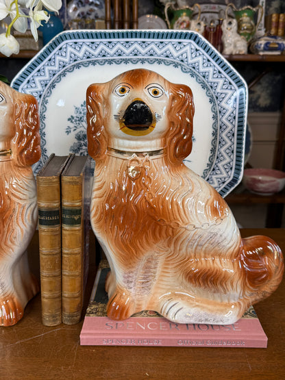 Pair Antique Victorian Staffordshire Spaniel Dogs | Large 14” Mantel Dogs | England c.1870–1890