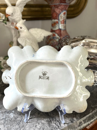 Live 07/28 Rare Colorway Antique Mason’s Patent Ironstone Chinoiserie Scalloped Serving Dish | Hand-Stapled Antique Repair | c.1840