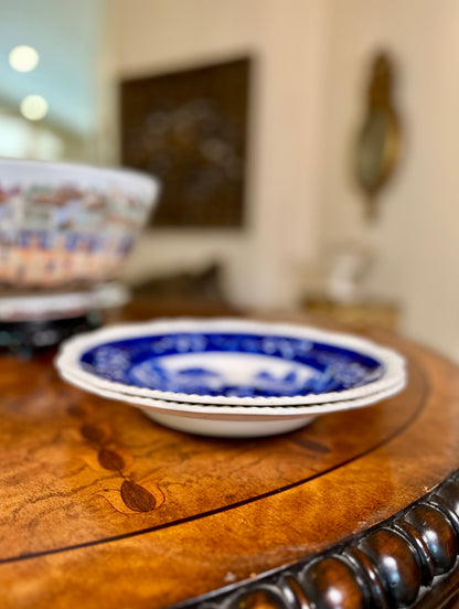 Pair Antique Copeland Spode Tower Blue Flat Soup Pasta Plates | November 1924