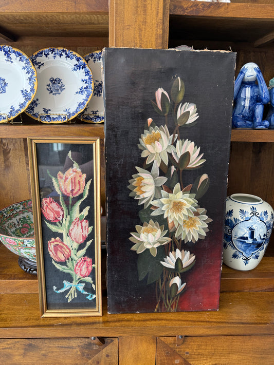 Vintage Framed 17” Floral Needlepoint