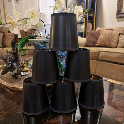 set of 6 Hollywood regency chandelier black shades gold interior