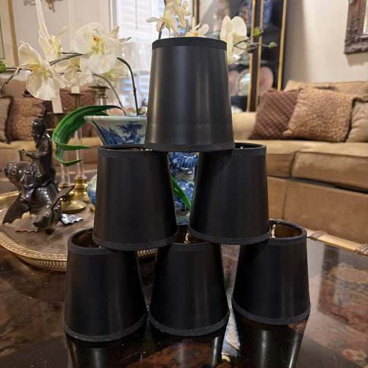 set of 6 Hollywood regency chandelier black shades gold interior
