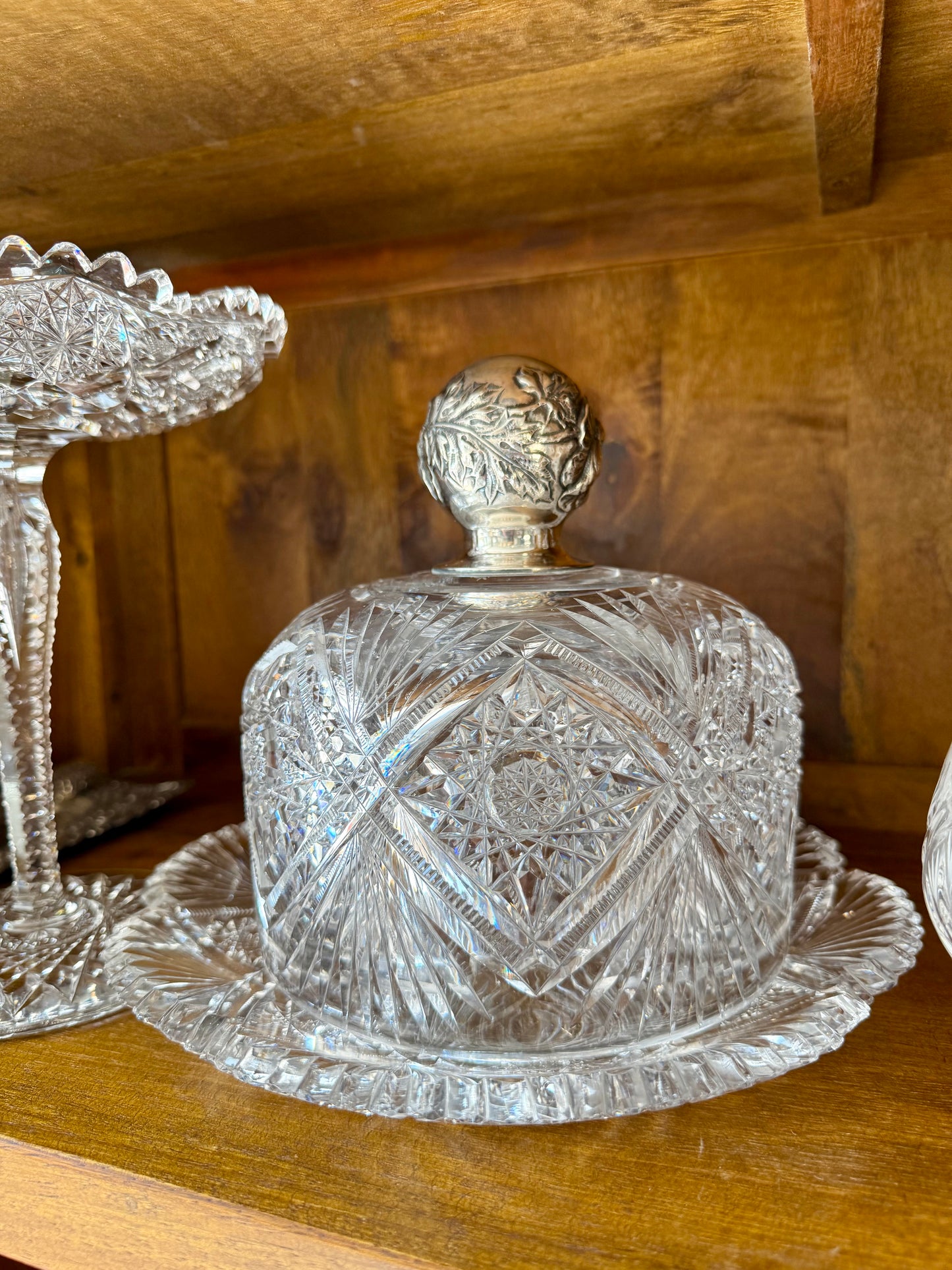 Live 11/4 for T - Antique American Brilliant Stunning Cheese Dome w/ marked Sterling Silver Finial