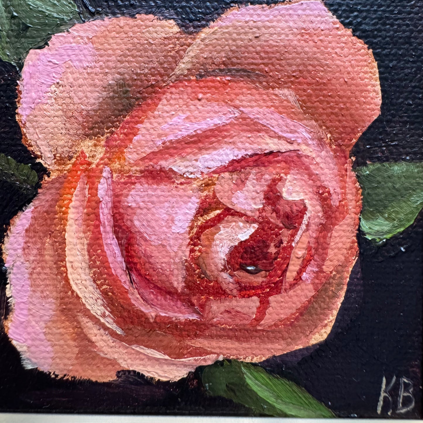 Mini art peachy rose original oil paintings on stretched canvas 3x3”