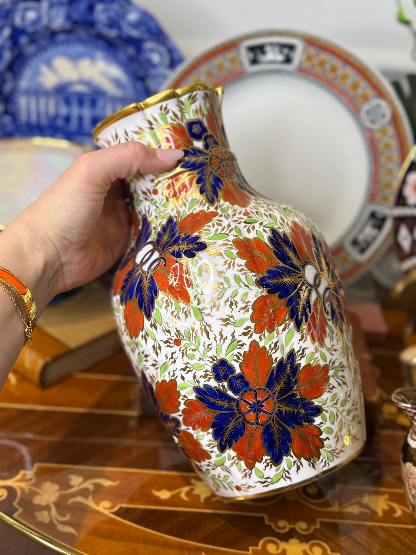 Antique Copeland Spode “Imari Style” Porcelain Vase | England | Hand-Decorated Gilt Floral Vase | 10.5”H | Restored