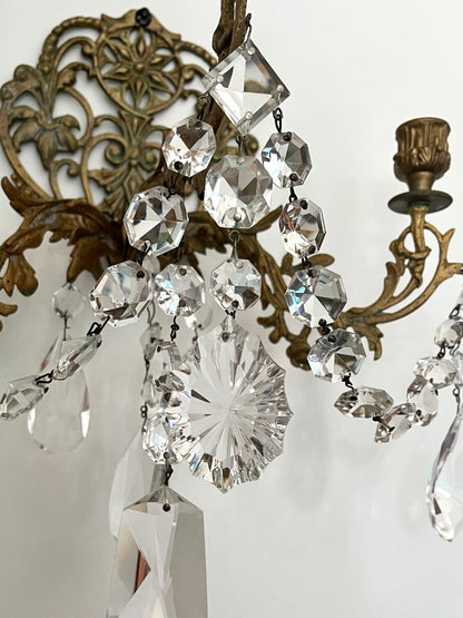 RESERVED -  laina.pkp - Live 09/08 Stunning Pair of Antique French Bronze Crystal Two-Arm Wall Sconces | Ornate Louis XV Style