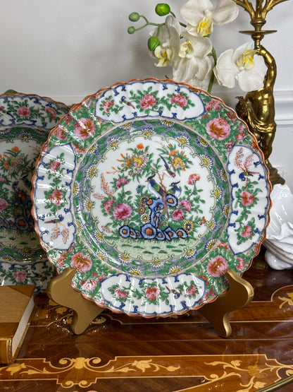 RESERVED - CASEY - Antique Pair of Chinese Famille Verte Fluted Plates | Hand-Painted Porcelain | 10” Diameter | #DA4525