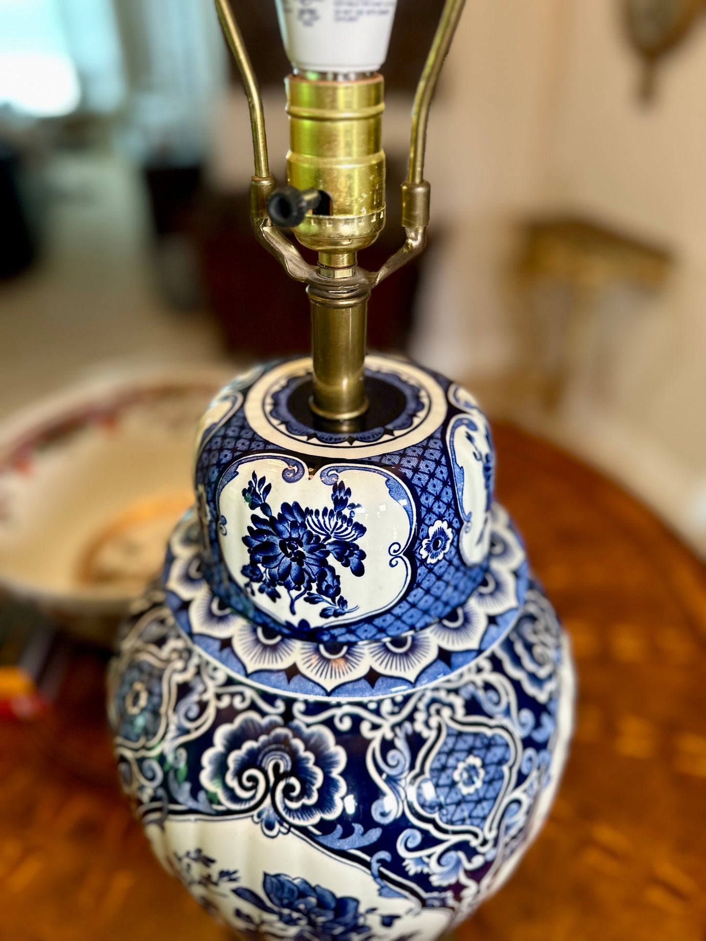 Large Blue & White Delft Style Ginger Jar Lamp — Newly Rewired, Circa Mid 20th Century