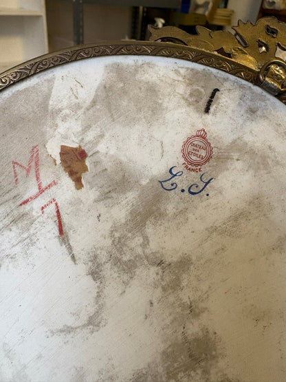 WCCR Charitable Item #159 | Antique Limoges Hand-Painted Round Porcelain Plaque with Ormolu Mount | Three Bathing Maidens | 8" x 9"