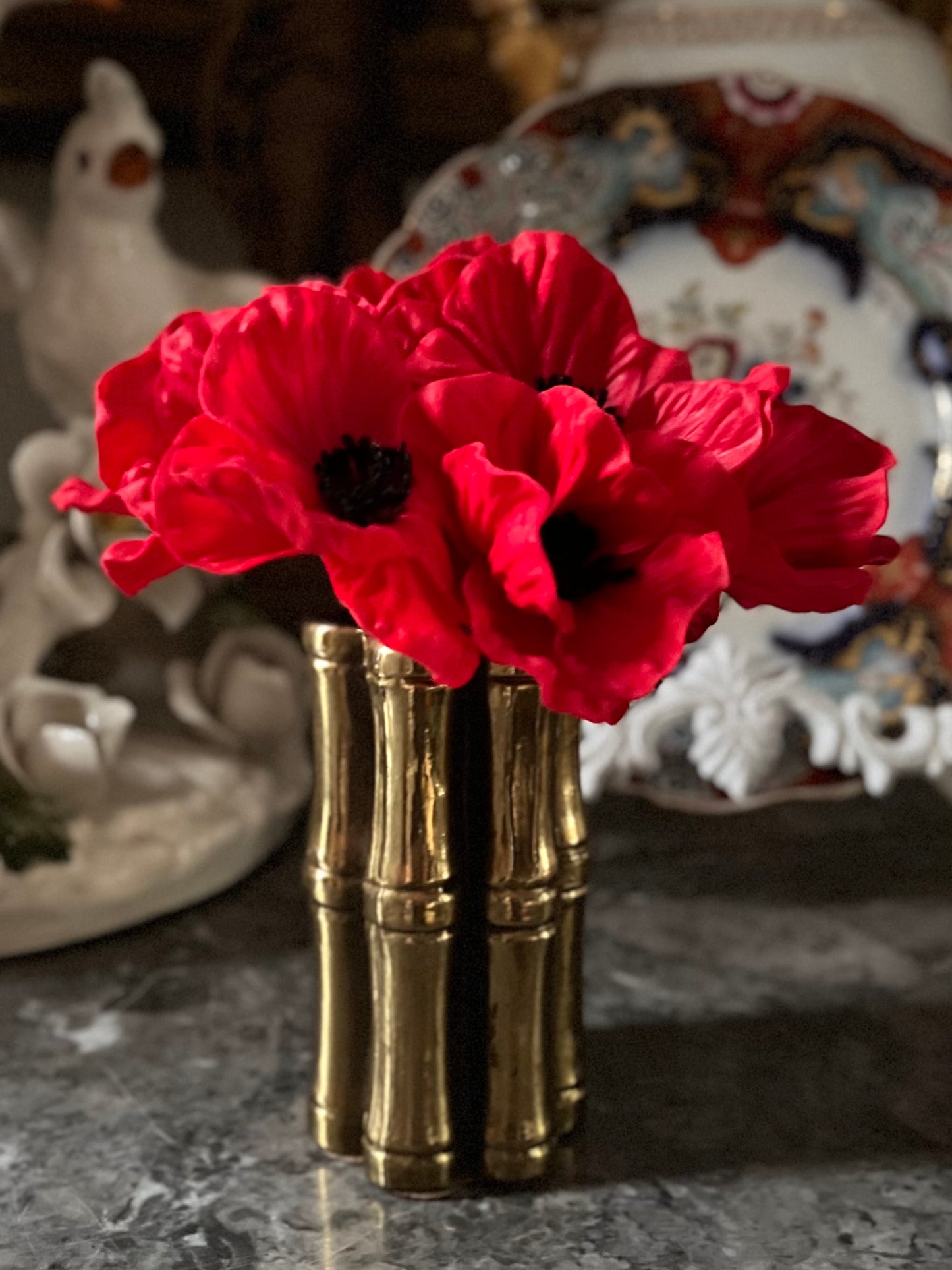 Live 07/28 Mid-Century Solid Brass Bamboo Cluster Vase | Hollywood Regency Brush Pot | 5”