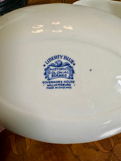 Vintage Liberty Blue Gravy Boat with Underplate | Enoch Wedgwood | Bicentennial Transferware