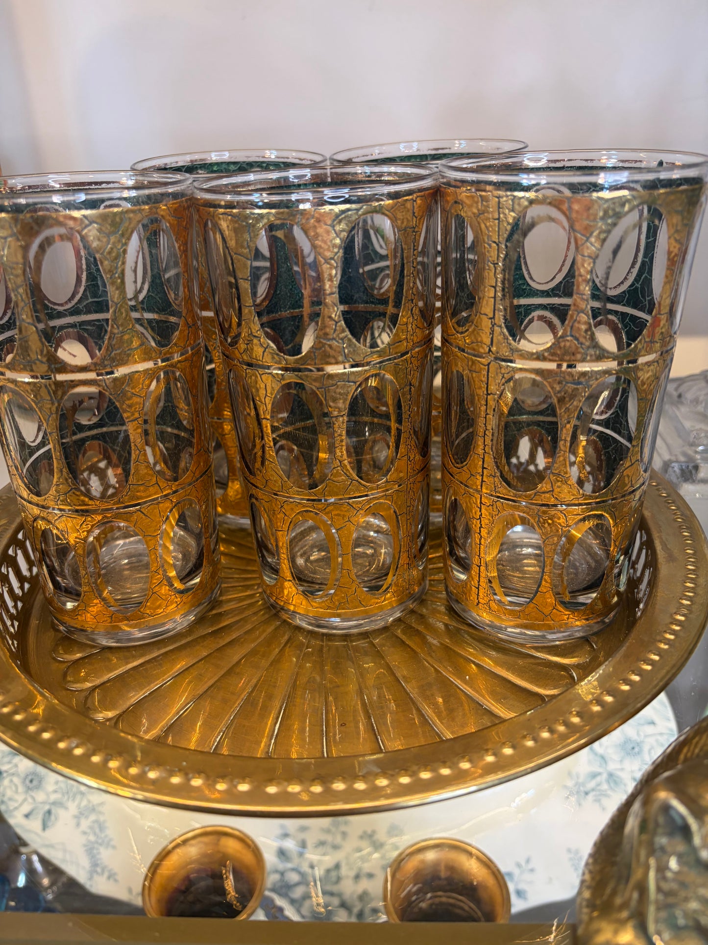 Lovely Culver Pisa gold and green highballs set of 6!