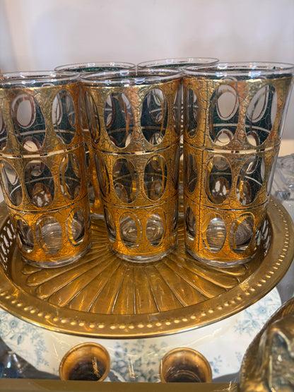 Lovely Culver Pisa gold and green highballs set of 6!