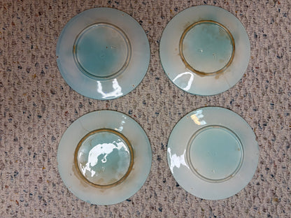 Antique majolica leaf plates with Greek key border- Set of 4! As is!