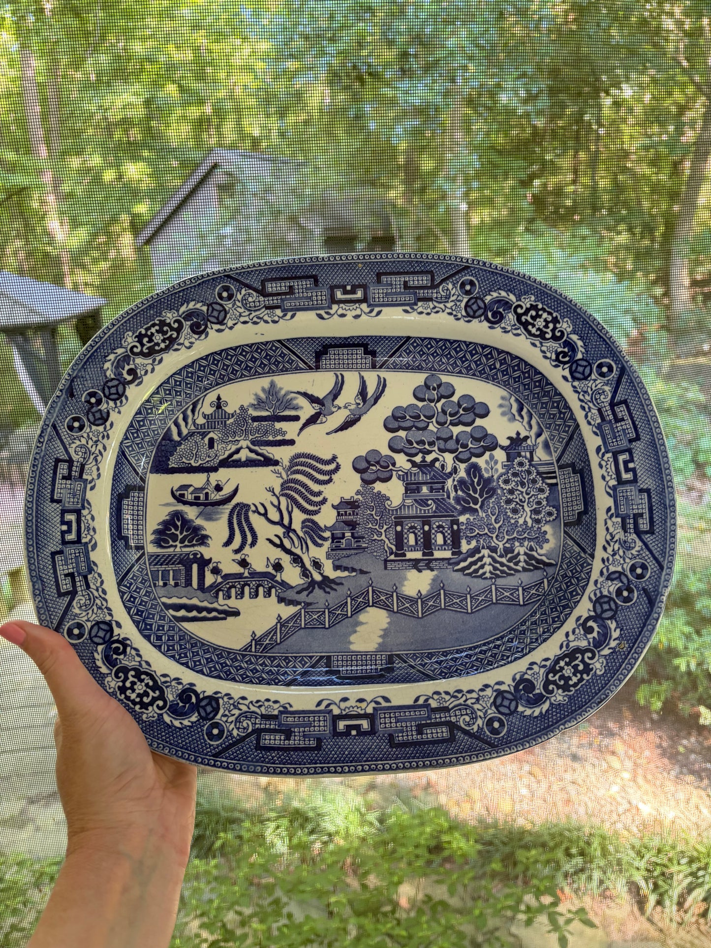 Antique Blue Willow platter!