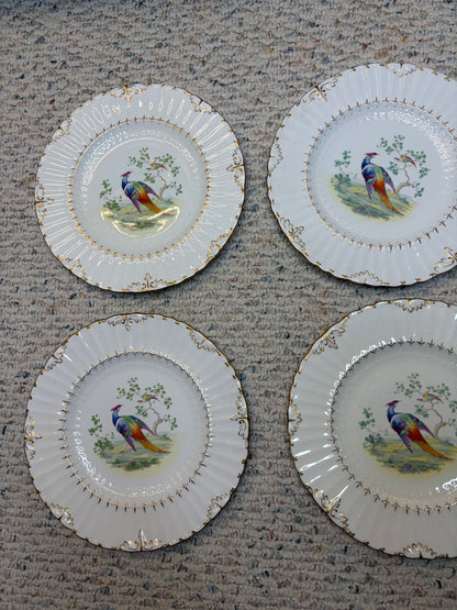 Gorgeous Royal Crown Derby Lowestoft Pheasant plates set of 6! As is!