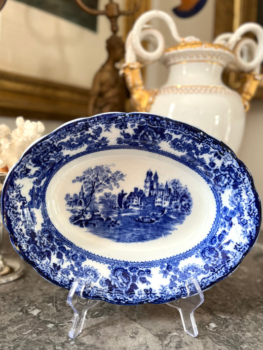 Antique F. Winkle & Co. Togo Blue Transferware Vegetable Dish, c. 1900–1911 - Rose Border