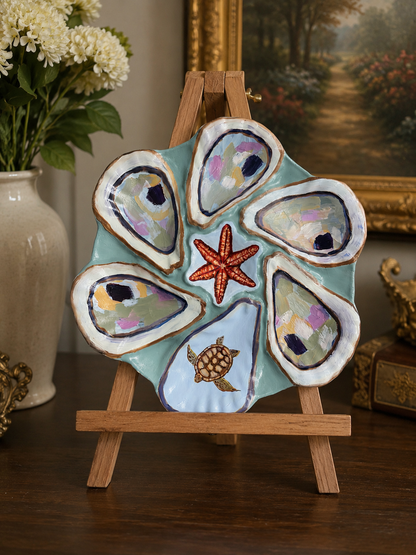 Hand painted 9.5” oyster plate