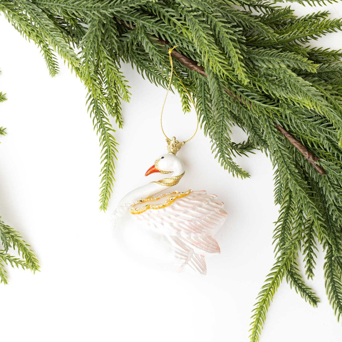 Blush Pink Swan Glass Christmas Ornament