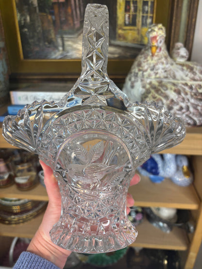 Vintage Hofbauer "Byrdes" Collection crystal basket with cut crystal and bird designs!