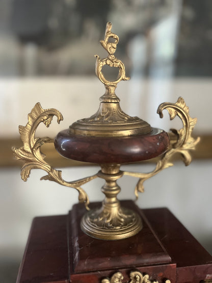 Exceptional Antique Rococo S. Marti France Rouge Griotte Marble And Bronze Ormulu Mantle Clock Circa 1860-1870
