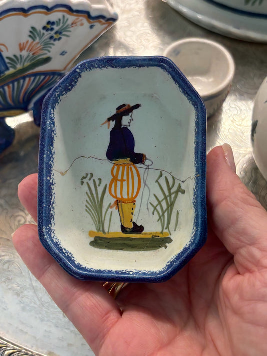 WCCR Charitable Item #192 | HB Quimper France Hand-Painted Rectangular Dish | French Faience | 5" x 6"