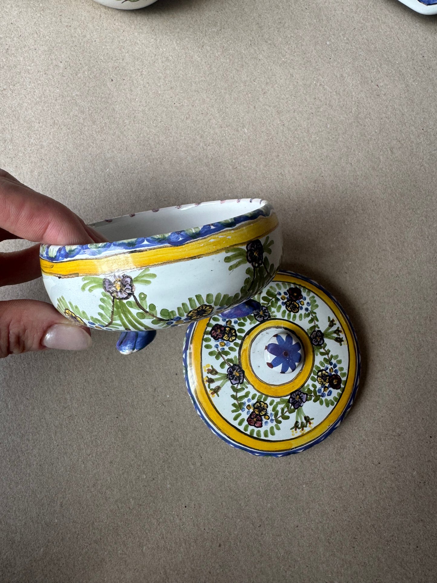 Hand-Painted Portuguese Lidded Sugar Bowl | F.F. Marques Celeste