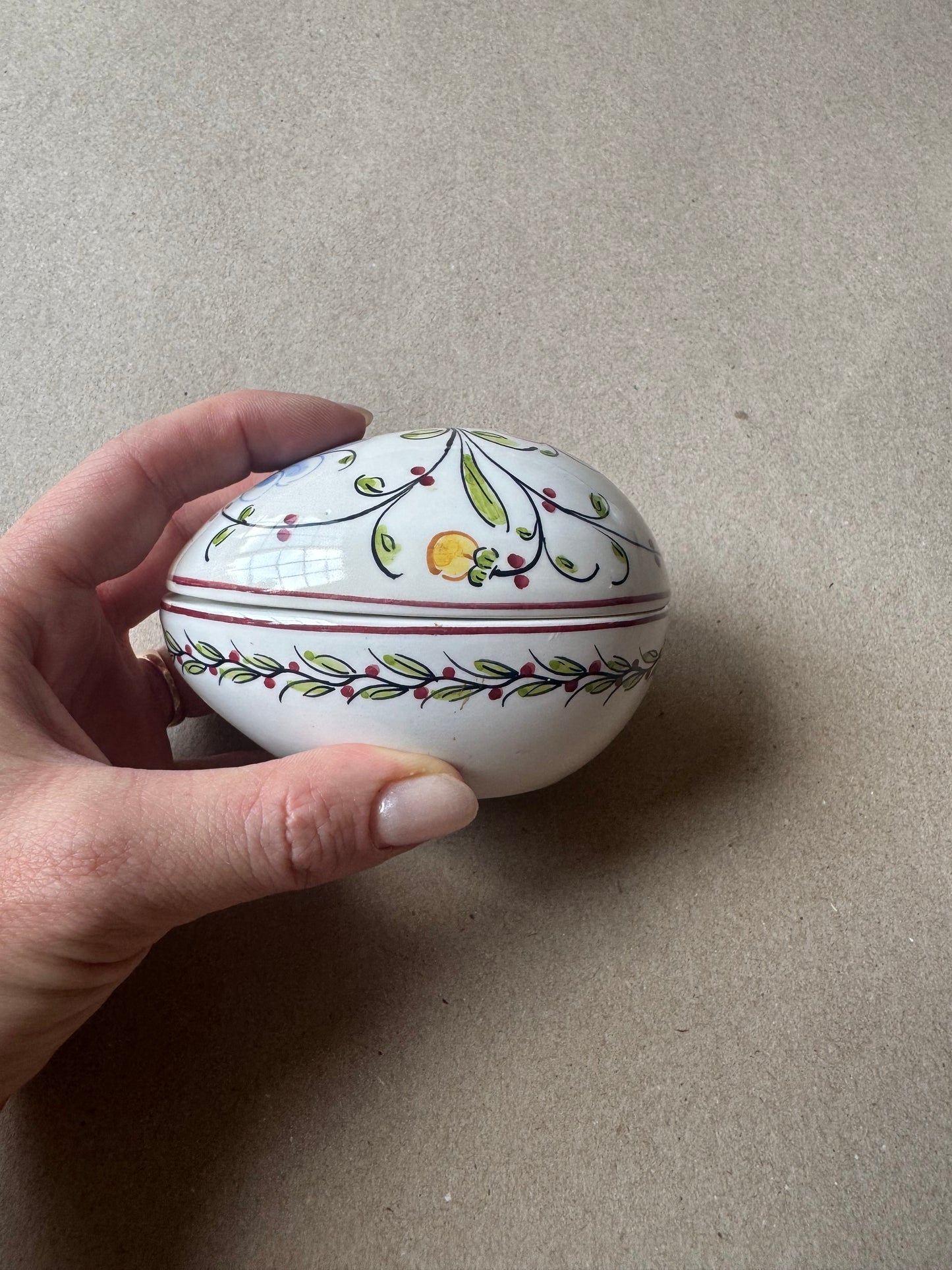 Vintage Hand-Painted Portuguese Ceramic Wall Salt Box | Onfora Agueda