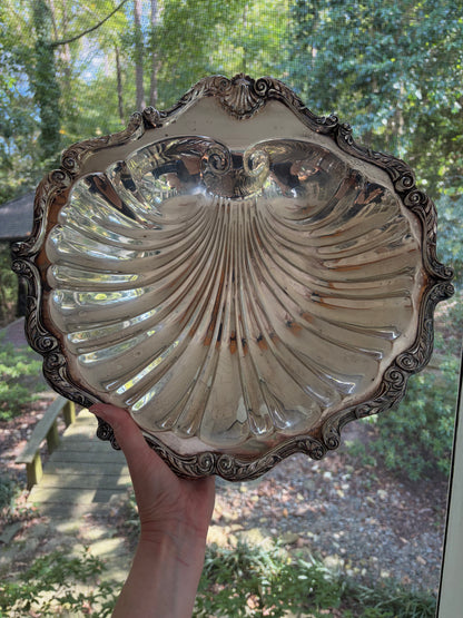 Stunning English silver extra large shell serving platter!