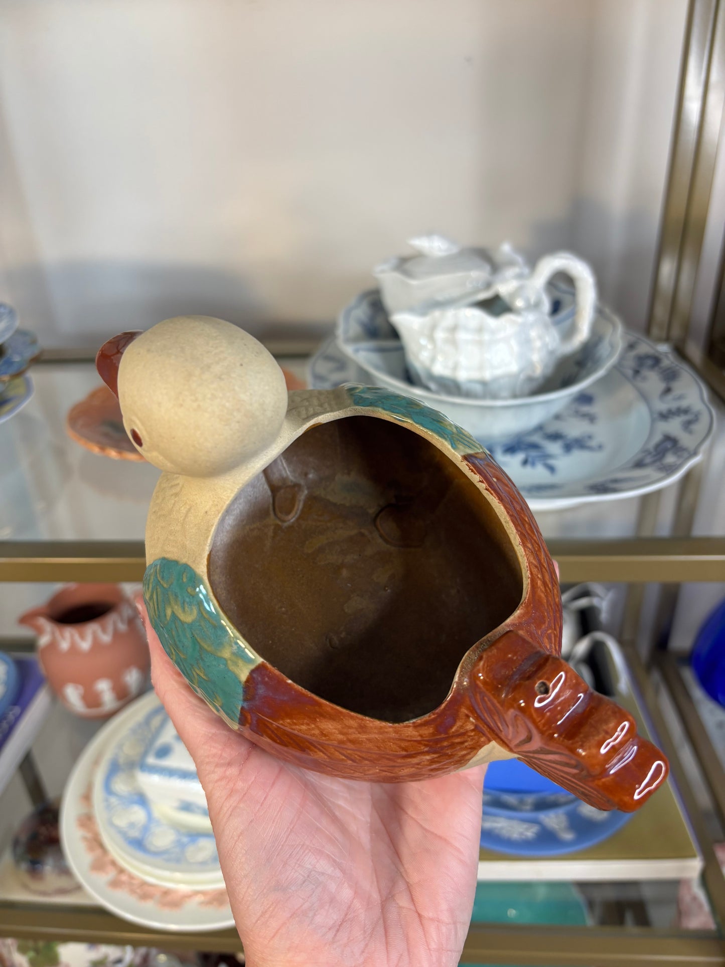 Lovely pottery duck planter!