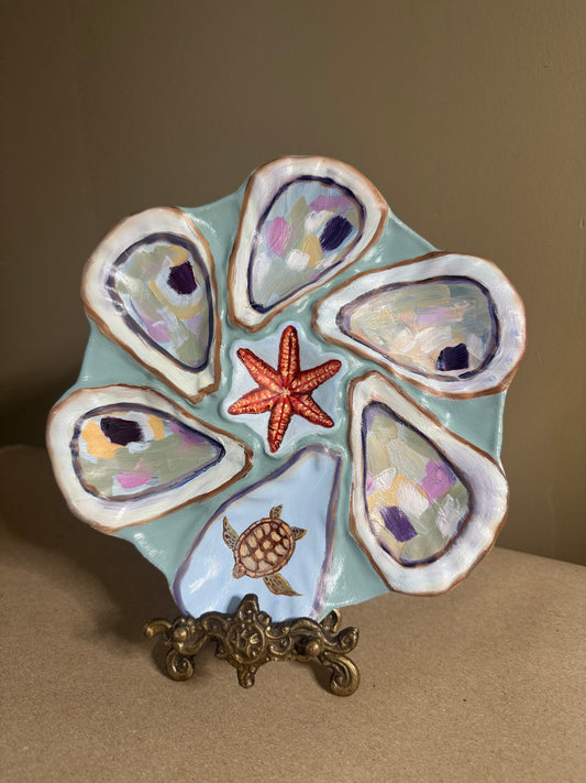 Hand painted 9.5” oyster plate